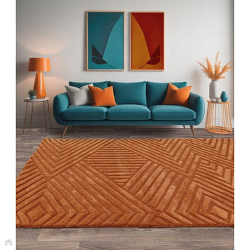 Hague Modern Plain Geometric Hand-Carved Hi-Low 3D Ridged Cut & Loop Pile Textured Wool Desert Sand Rug-Asiatic Carpets-Rug Love - The Most Loved Rug Store